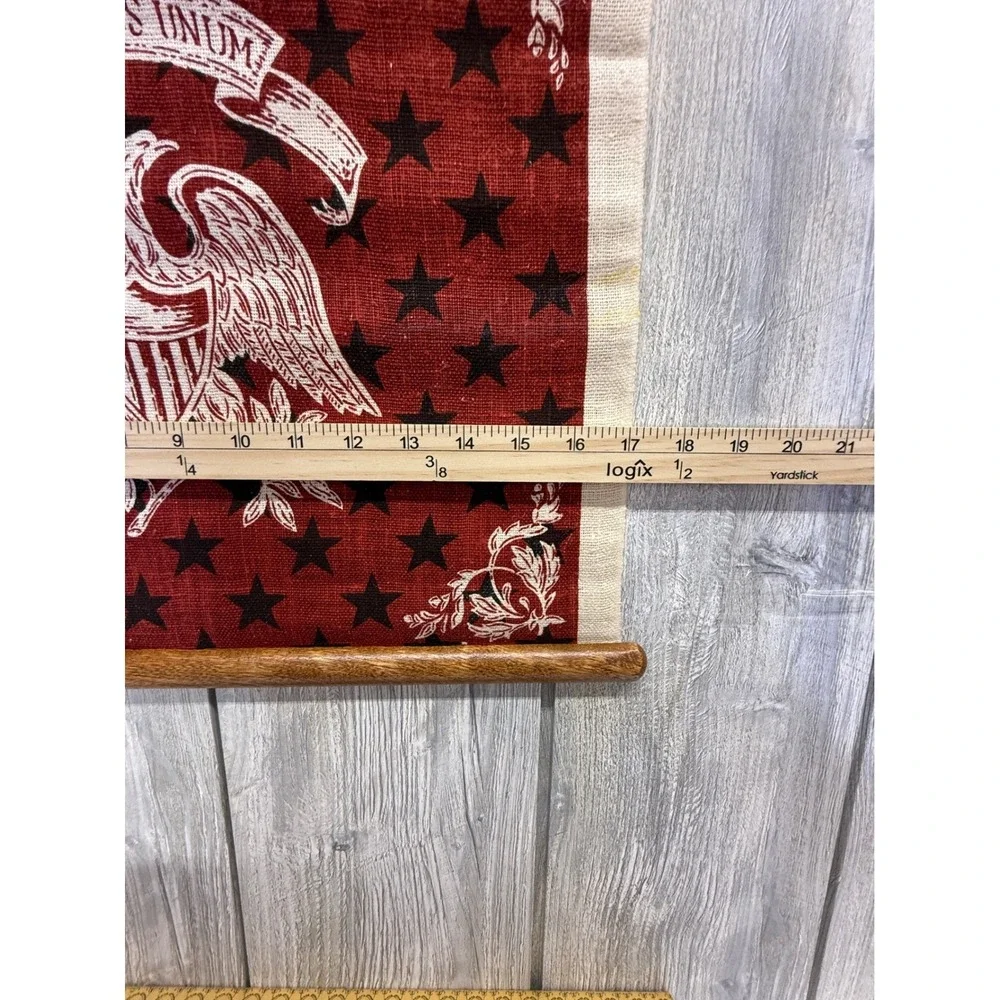 Vintage Americana E Pluribus Unum Eagle Wall Hanging Scroll Burlap Wood Frame